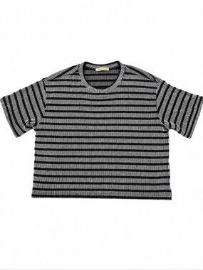 Zenana Black & White Striped Textured Knit Top Size Medium NWOT